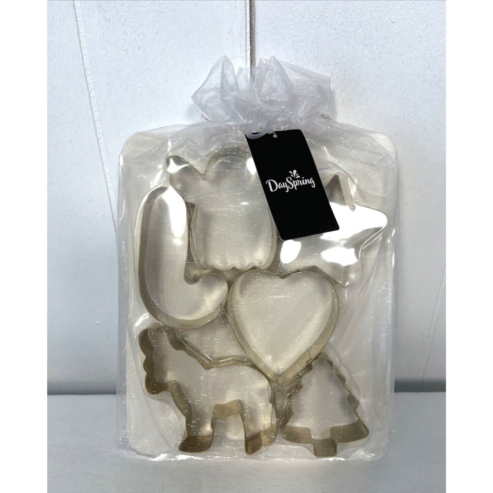 Dayspring New Christmas Story Cookie Cutters Bundle Gold Sparkly Bag NWT